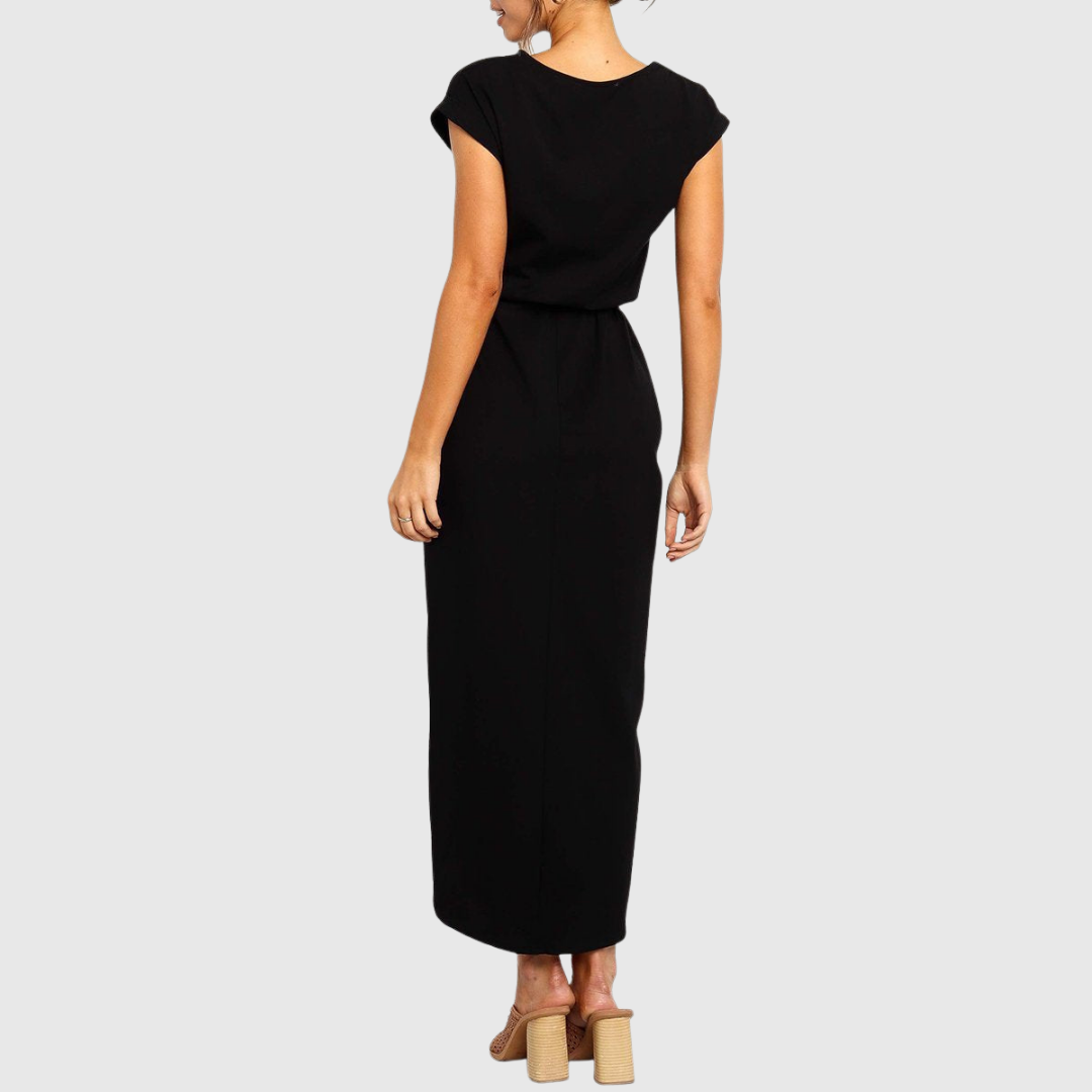 Maelis casual midi dress in black, back view