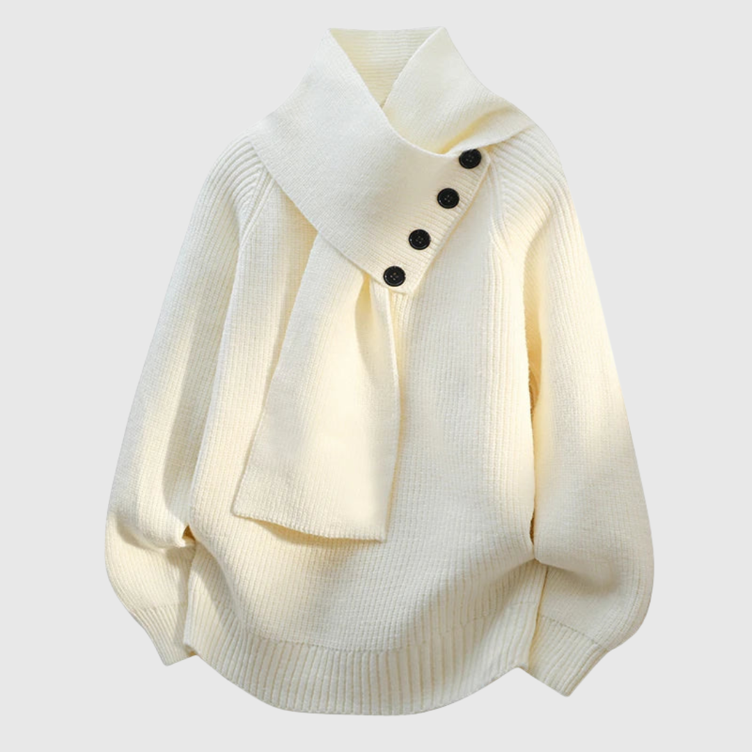 Seraphinja scarf-neck sweater in white, product front view