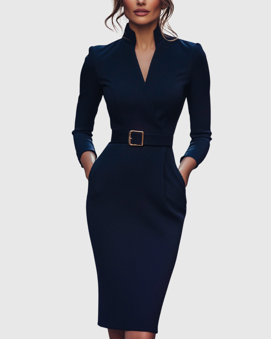 Claribel refined midi dress in navy blue, front view