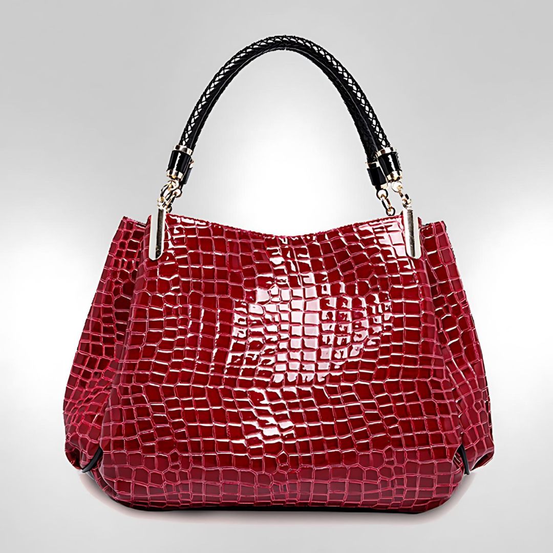 Lusso Milano crocodile shoulder bag in red, front view