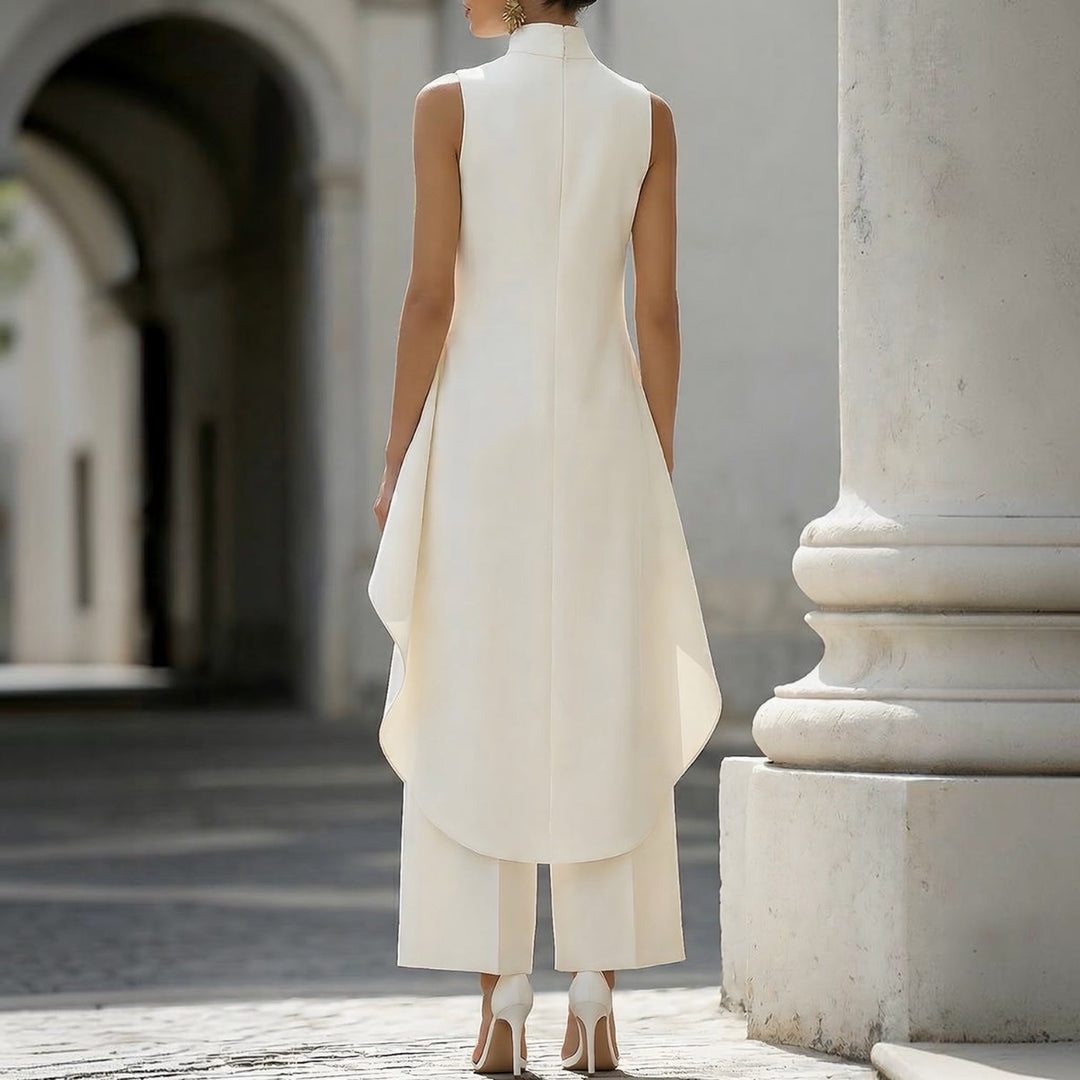 Valentina draped jumpsuit in white, full-length back view