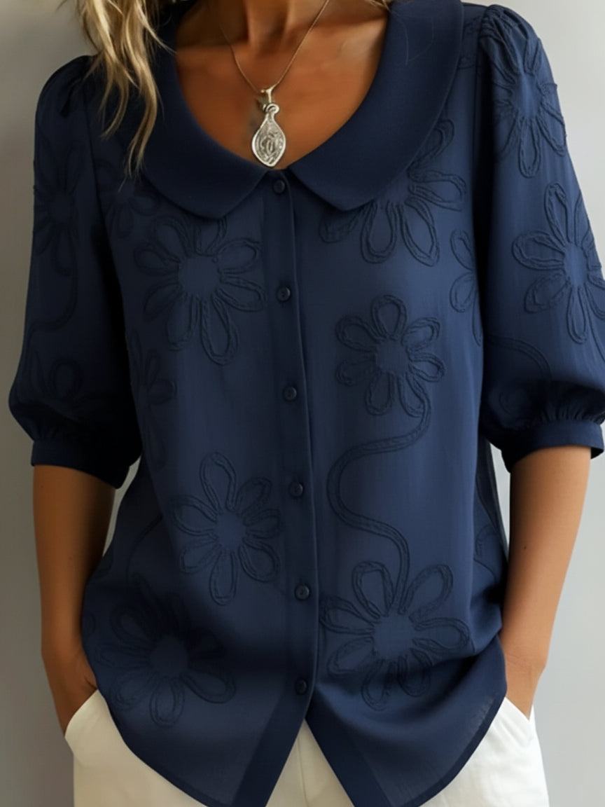 Aurélie lightweight floral blouse in dark blue, front view