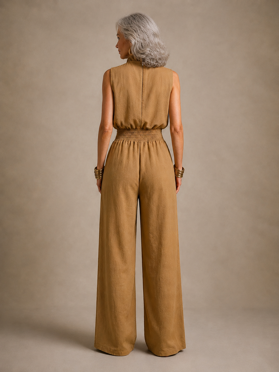 Zenaide wide-leg jumpsuit in camel, back view