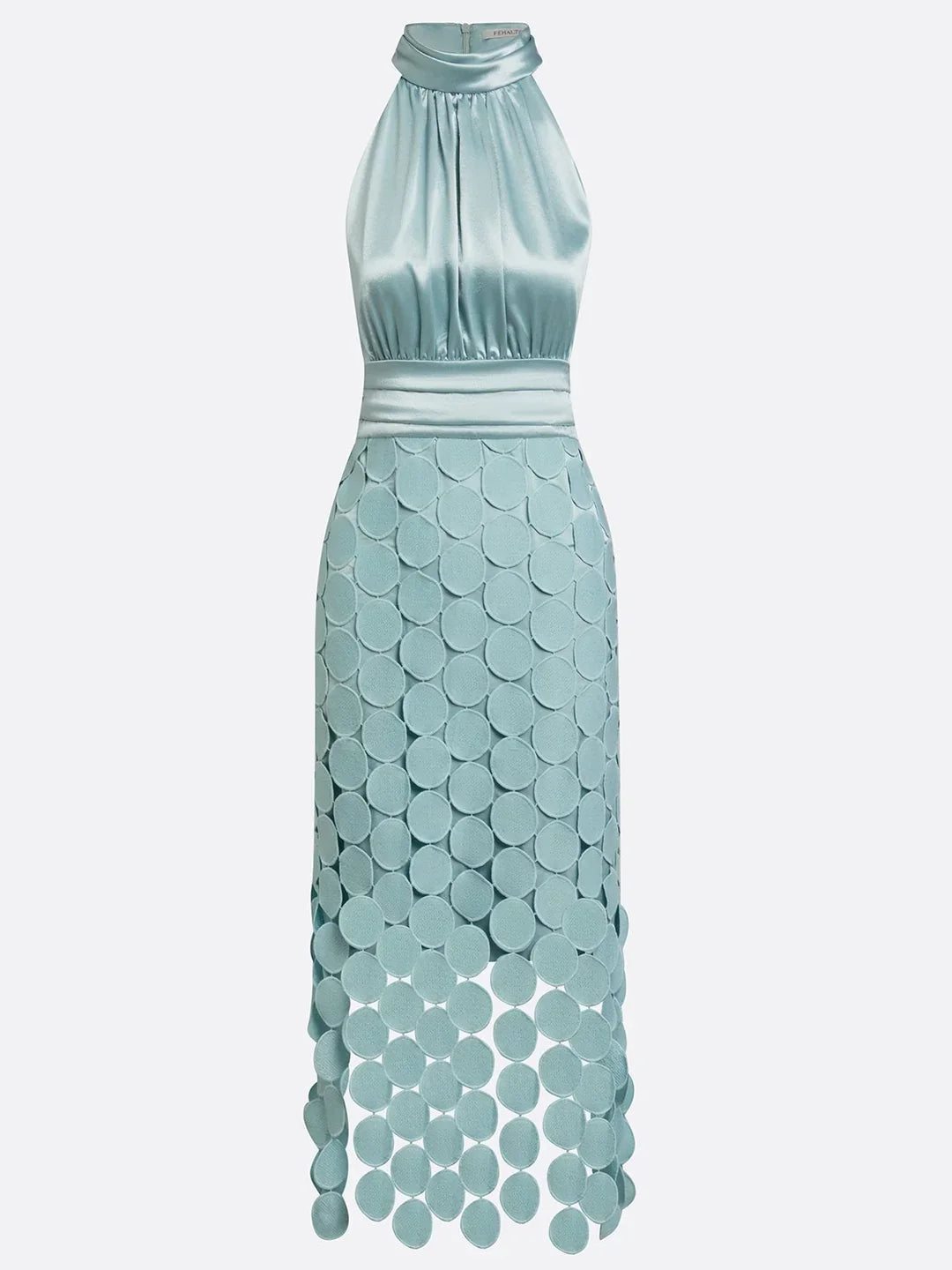 Irène midi dress in aqua green shown on its own, front view
