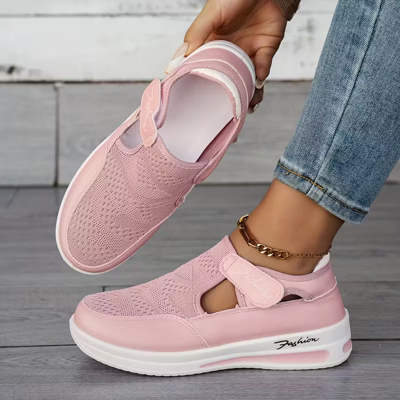 Allison cut-out mesh sneakers in pink, side and inner view
