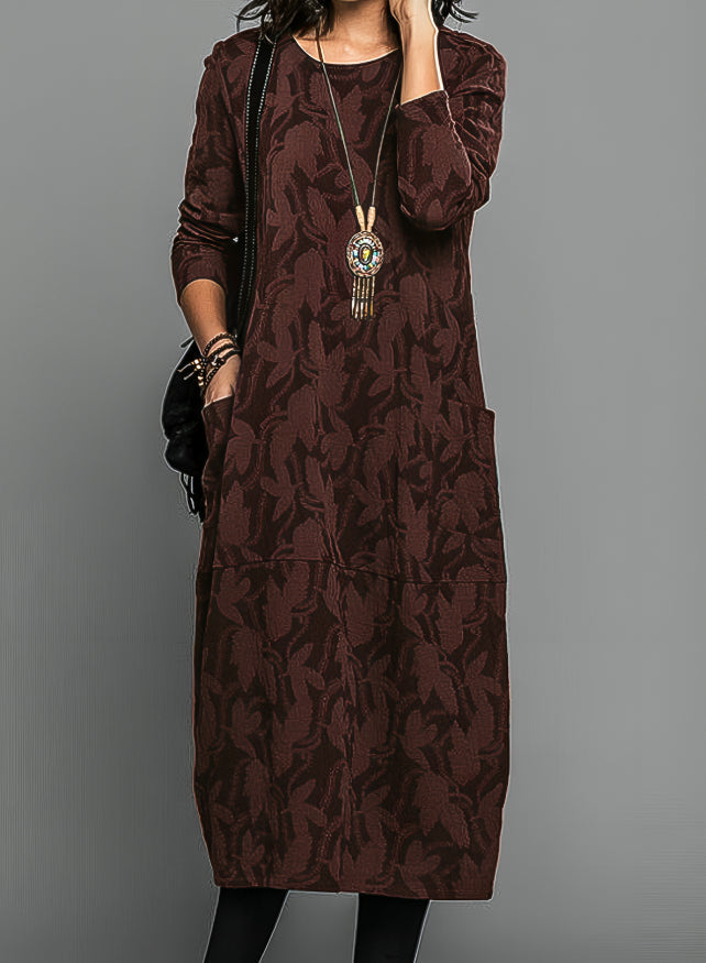 Rosamund winter maxi dress in burgundy, full-length front view