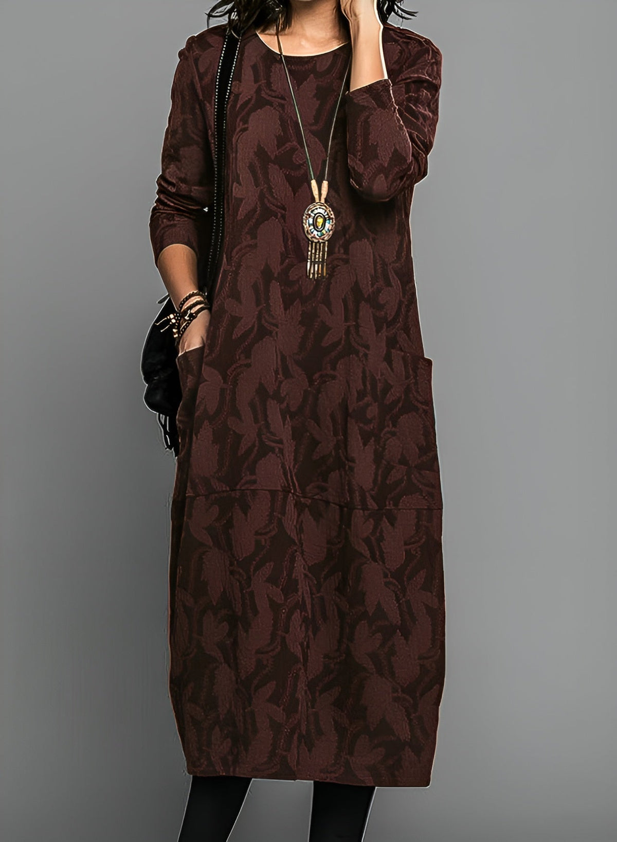 Edith textured midi dress in burgundy, full-length front view