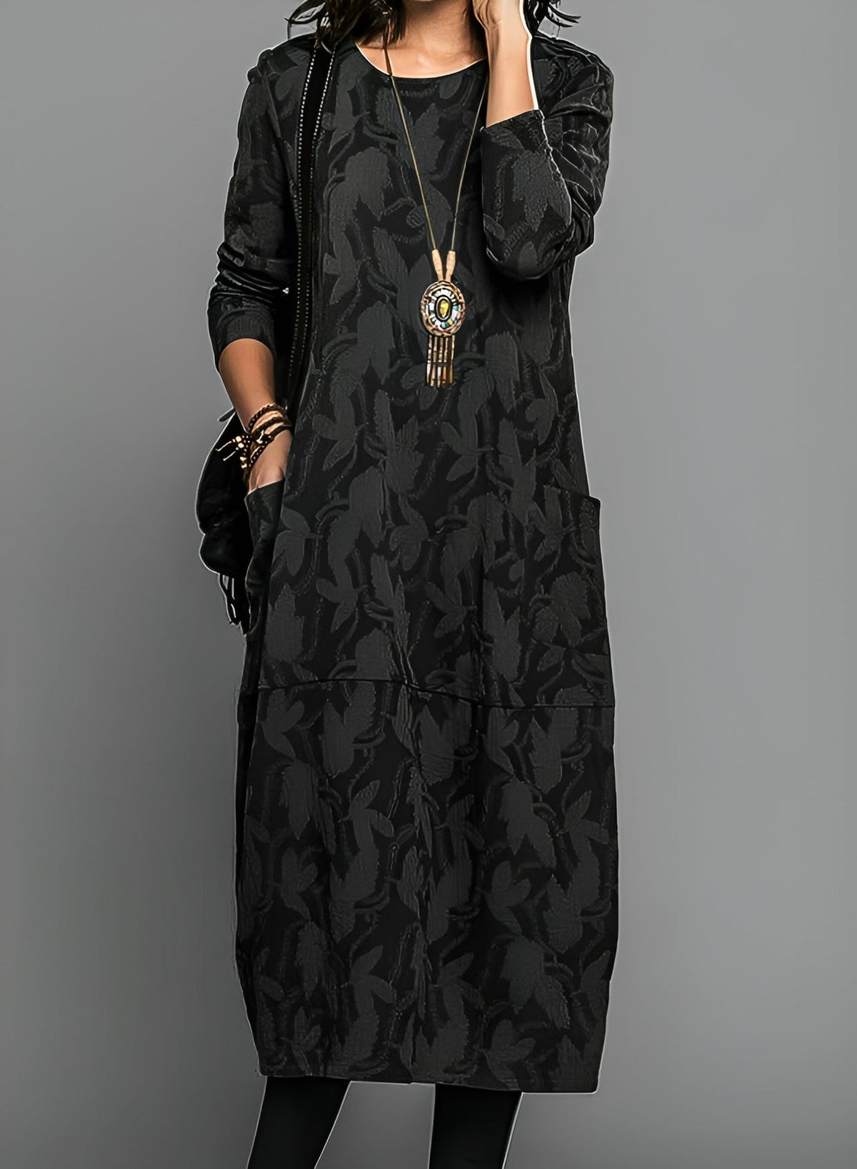 Edith textured midi dress in black, full-length front view