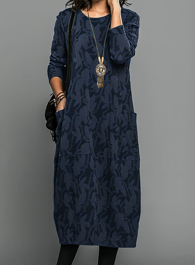Rosamund winter maxi dress in navy blue, full-length front view