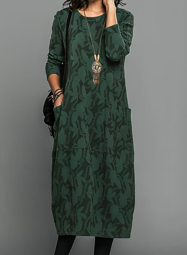 Rosamund winter maxi dress in green, full-length front view