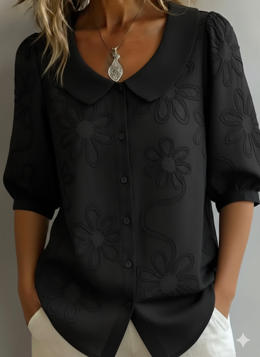 Aurélie lightweight floral blouse in black, front view