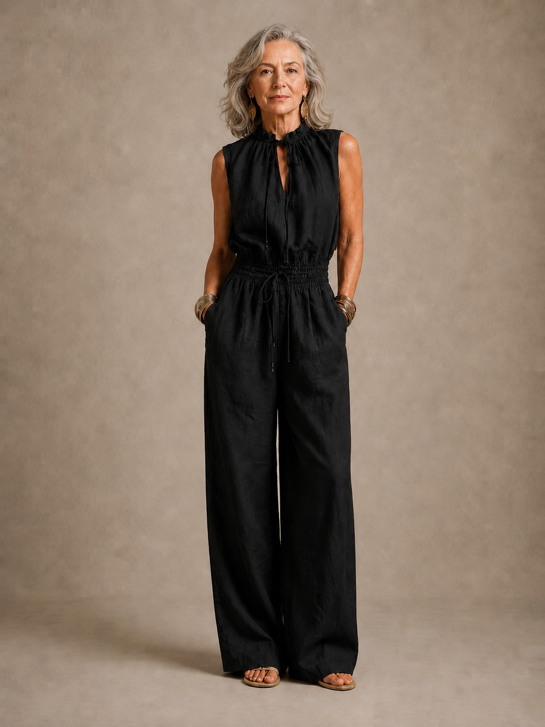 Zenaide wide-leg jumpsuit in black, full-length front view