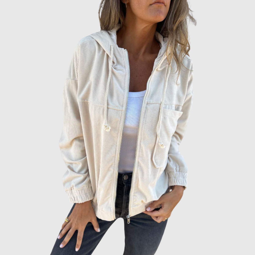 Elviana hooded zip jacket in white, front view