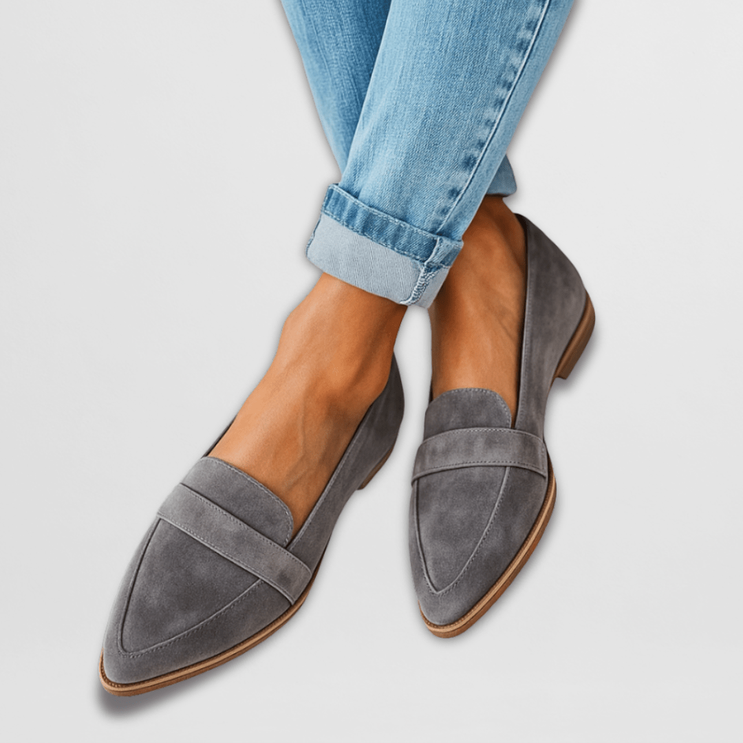 Sylvia everyday loafers in grey, front view worn with jeans