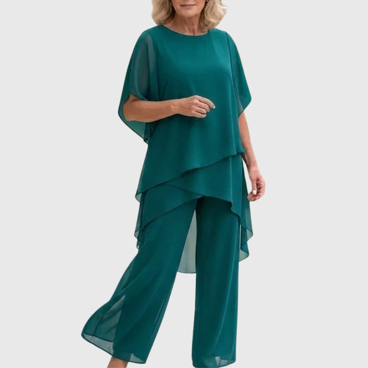 Elara palazzo set in turquoise, full-length front view