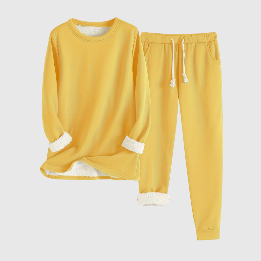 Elsy cosy relaxation set in yellow, round-neck top and joggers