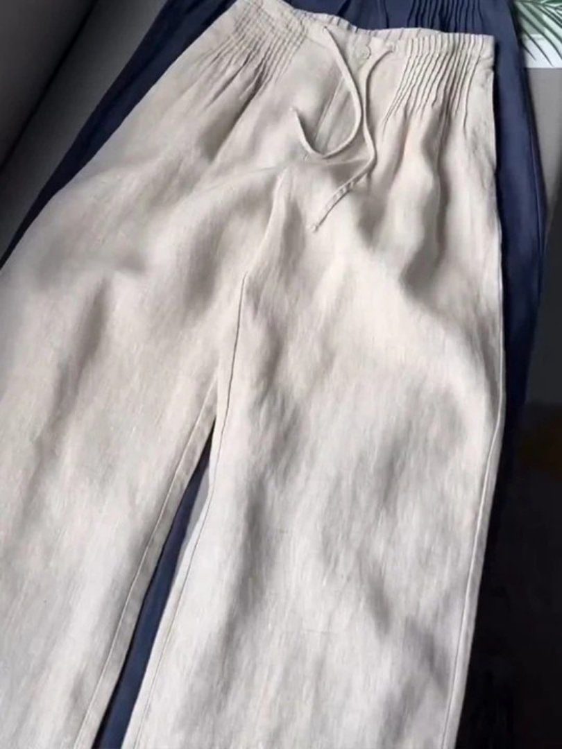 Zerena wide leg trousers in apricot, close-up of drawstring waist