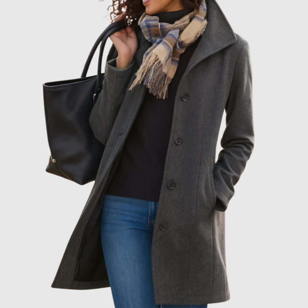 Connie classic coat in dark grey, buttoned front with side pockets