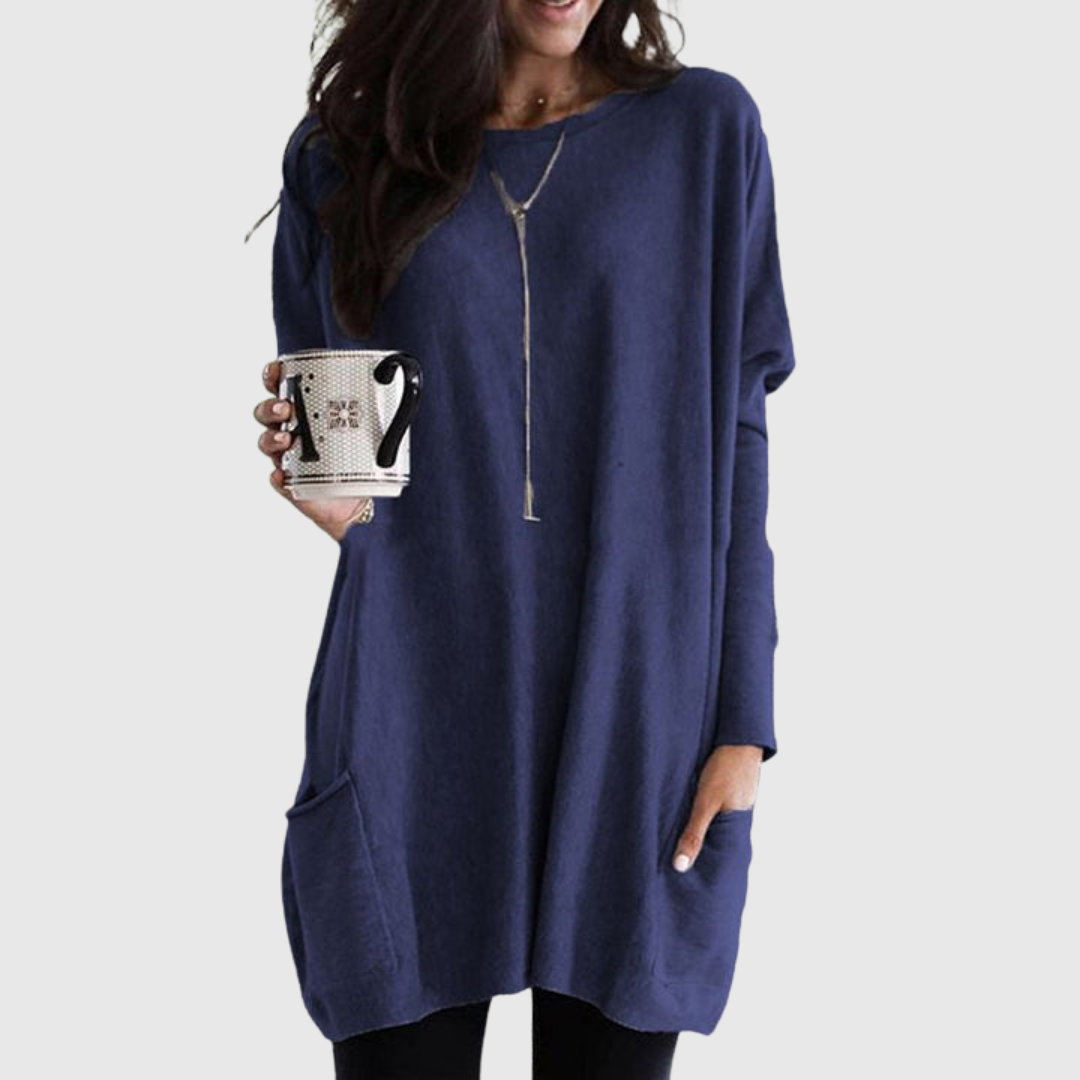 Fenora relaxed pocket tunic in navy blue, full front view