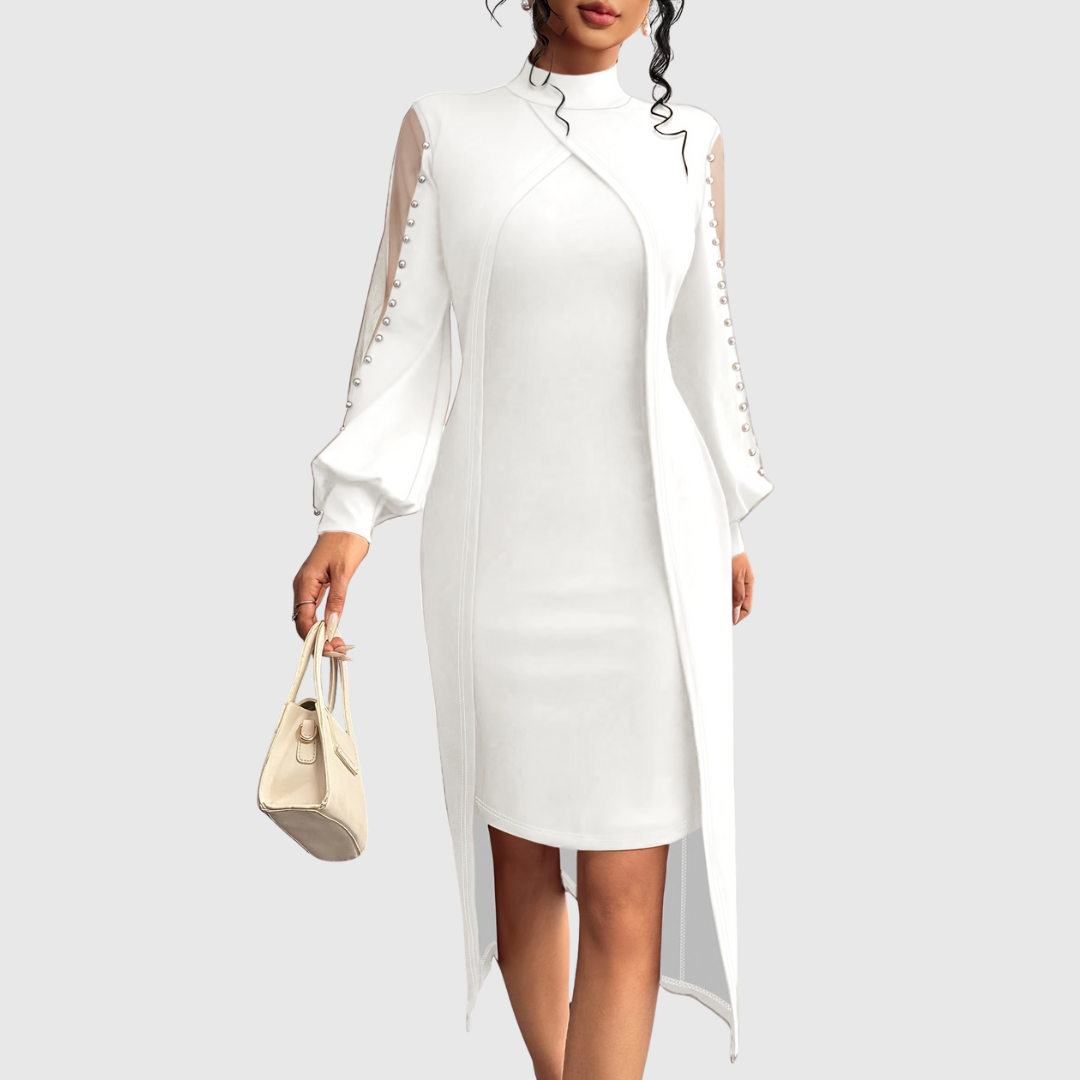 Latilda formal dress in white, studio front view