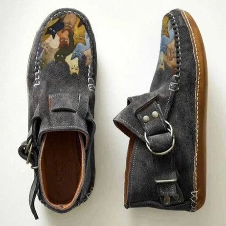 Euphemia casual shoes in grey with laces and buckle, top view