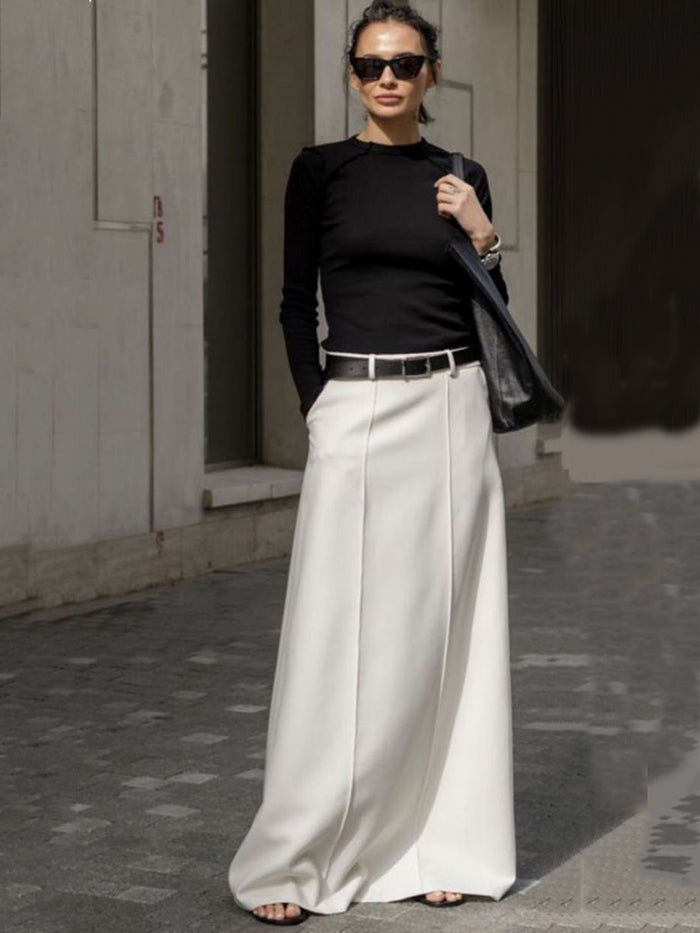 Katharine H-line midi skirt in white, standing front view