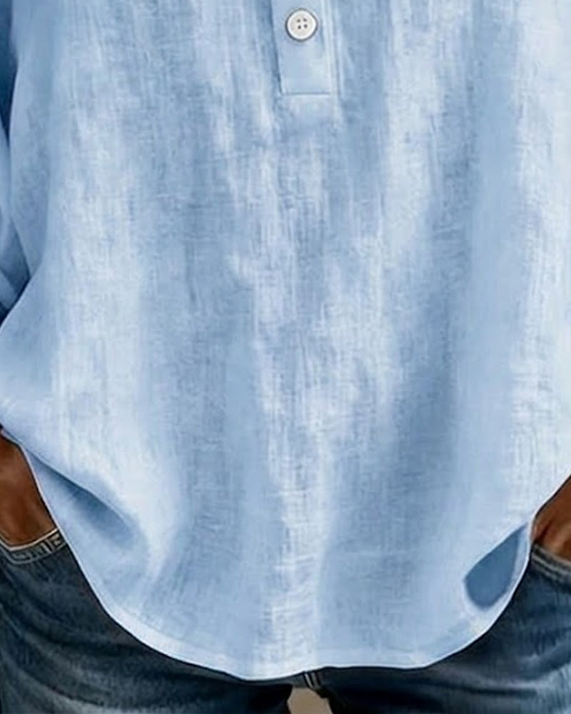 Elodie blouse in light blue, close view of hem and fabric texture