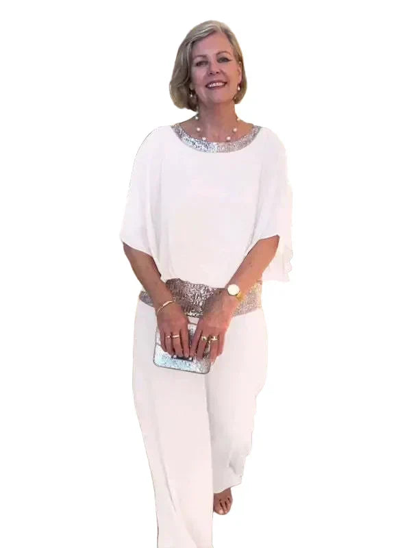 Ember two-piece occasion set in white, full-length front view