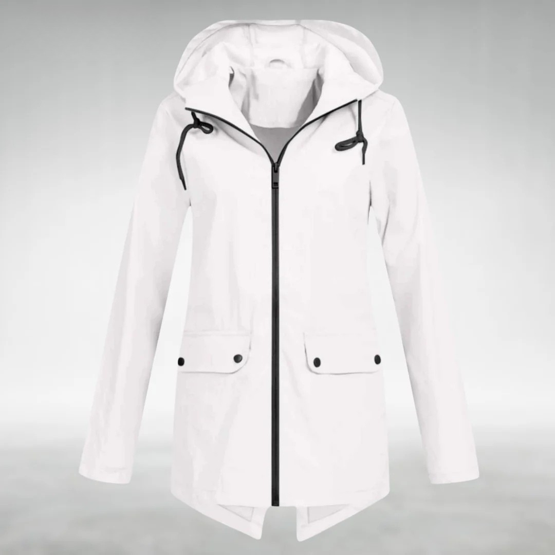 Isolde waterproof hooded jacket in white, front view