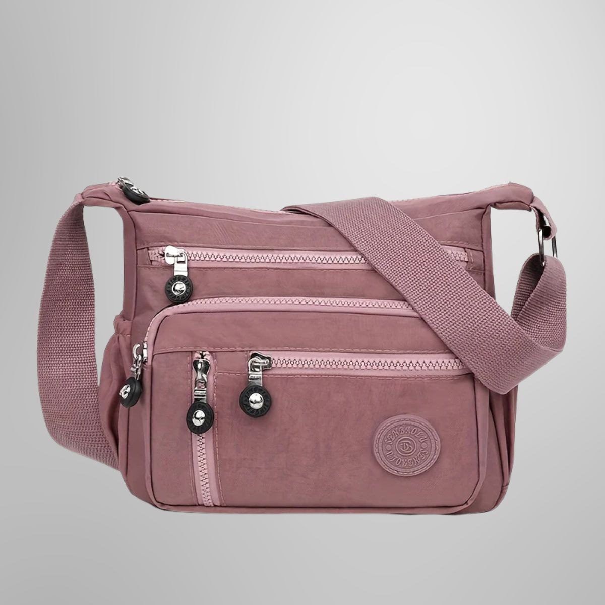 Evelisse modern shoulder bag in pink, front view