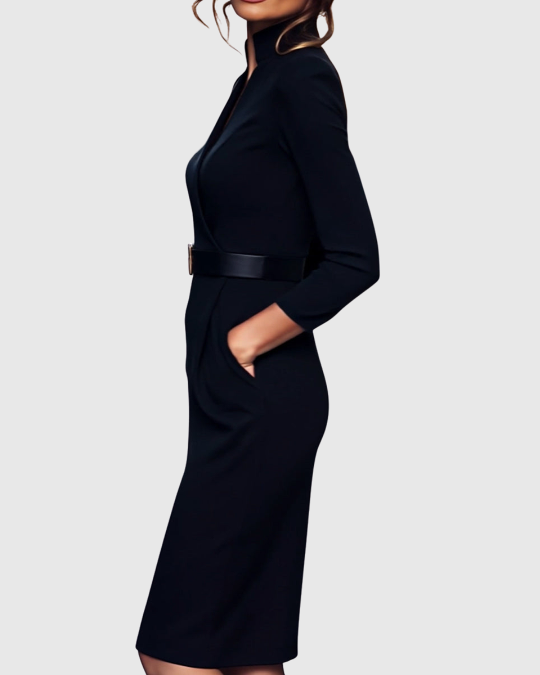 Claribel refined midi dress in navy, side view