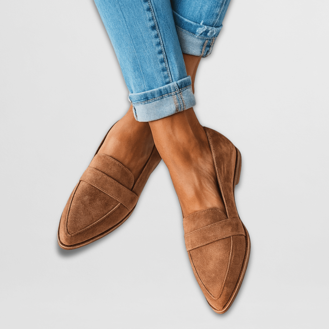 Sylvia everyday loafers in brown, worn with turned-up jeans