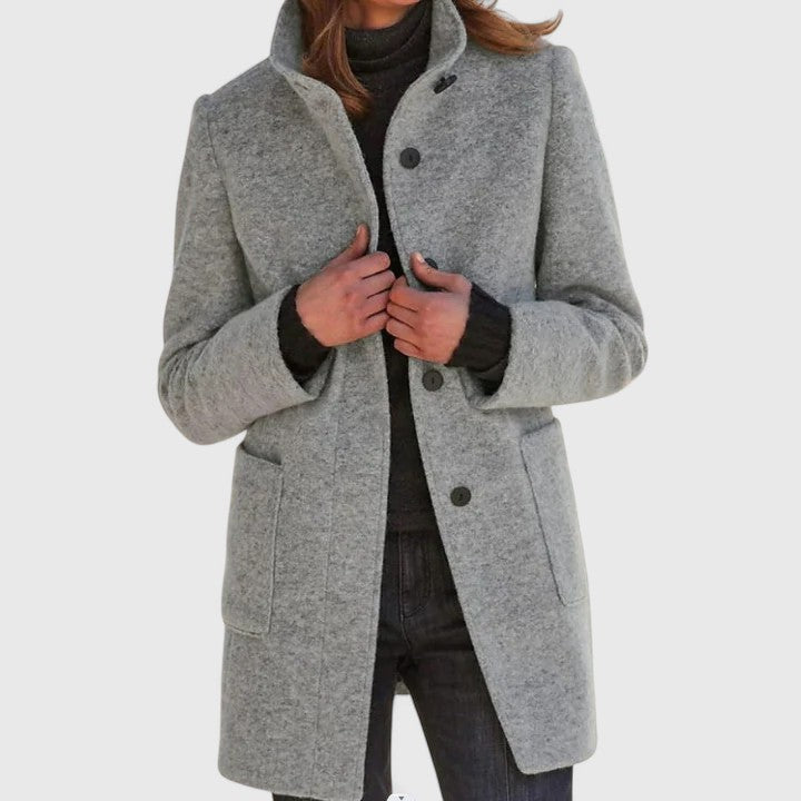 Harriette elegant coat in light grey, full front view
