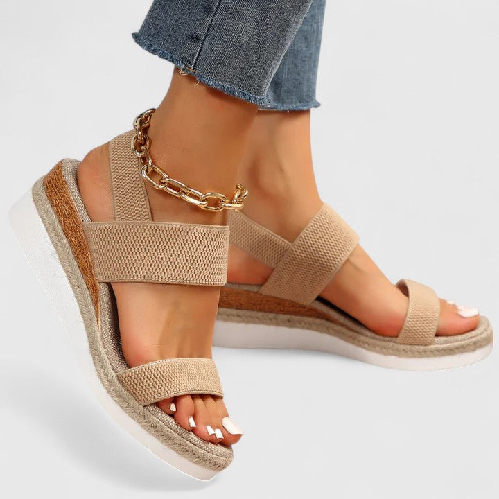 Merill orthopedic wedge sandals in beige, worn side view