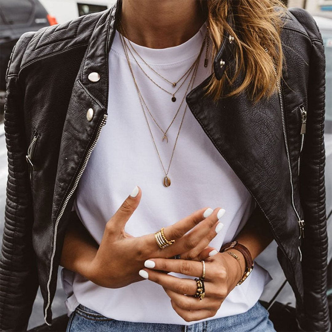 Sabrynne leather jacket in black, close view of open lapels and zips