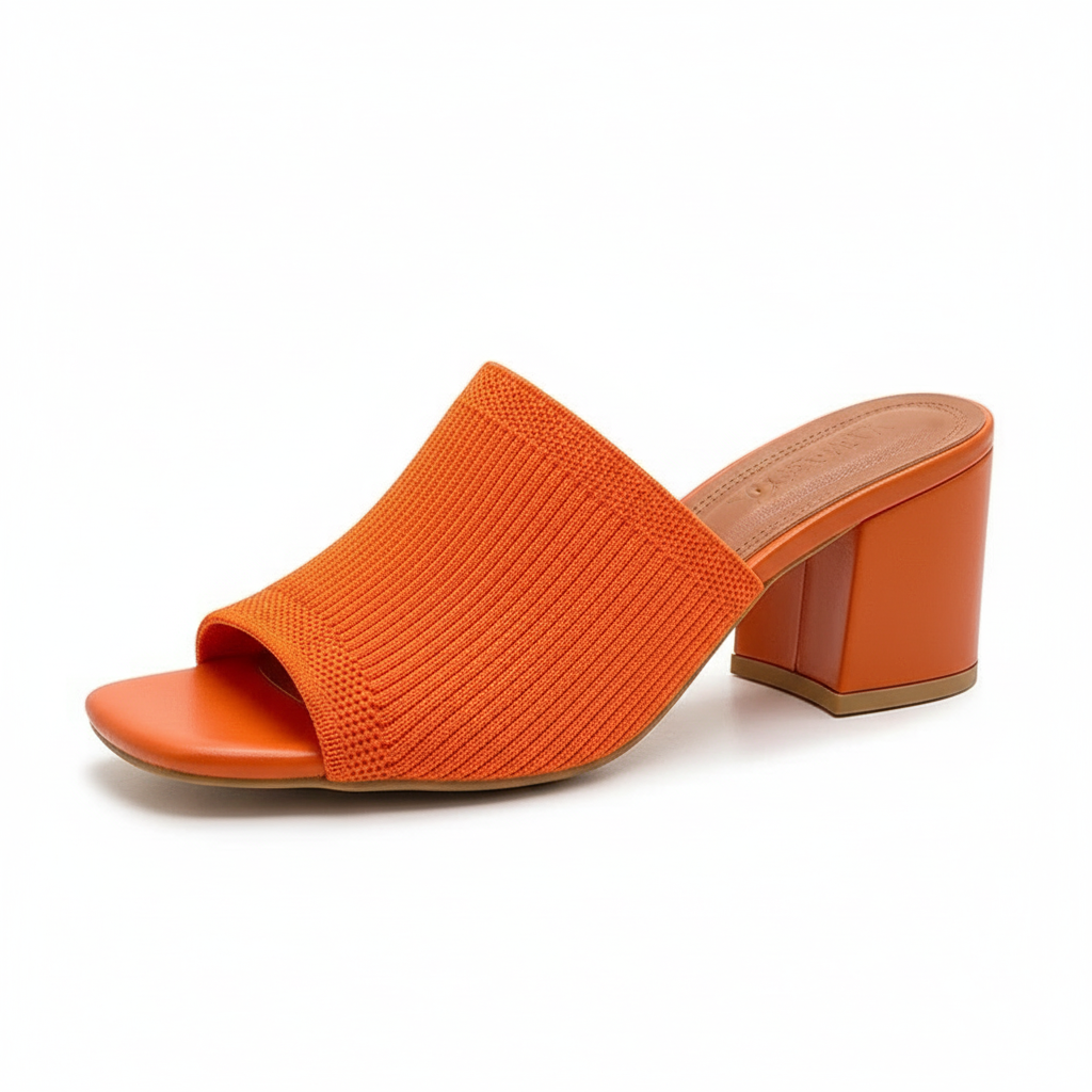 Helena block heel sandals in orange, side product view