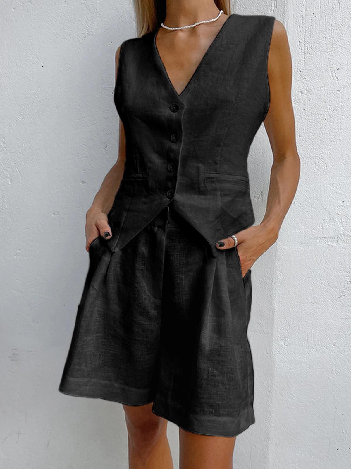 Sophia two piece shorts set in black, front view