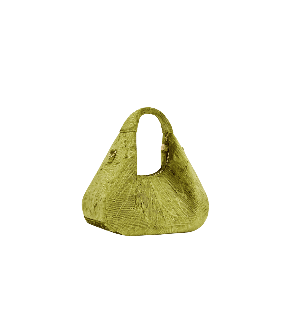 Roma Luxe green mini shoulder bag, angled side view with top handle