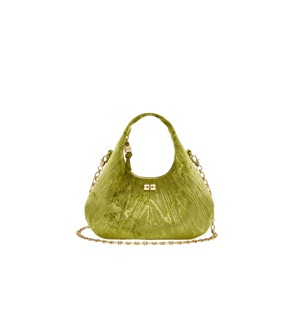 Roma Luxe mini shoulder bag in green with gold chain strap, front view