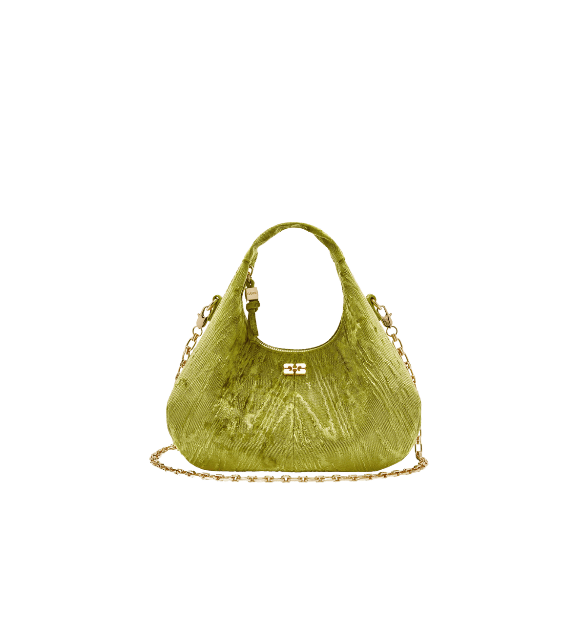 Roma Luxe mini shoulder bag in green with gold chain strap, front view