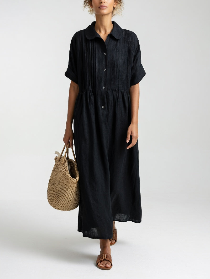 Lysandra long shirt dress in black, full-length front view
