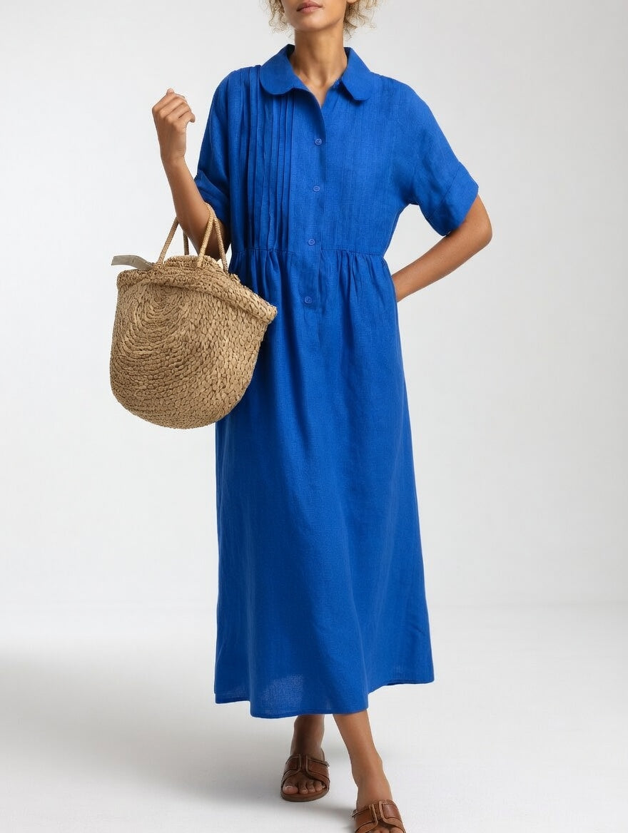 Lysandra long shirt dress in blue, full-length front view