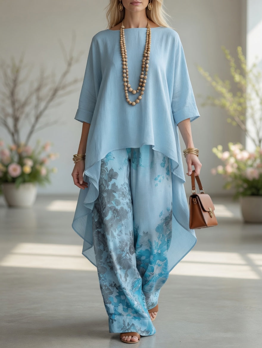 Ema vintage two-piece set in light blue, full-length front view