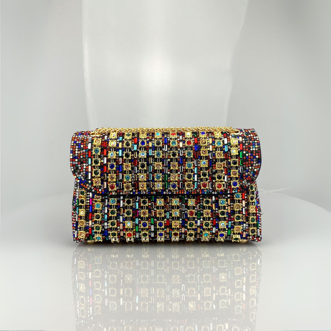 Klaudia chain diamond shoulder bag in multicolour, front view