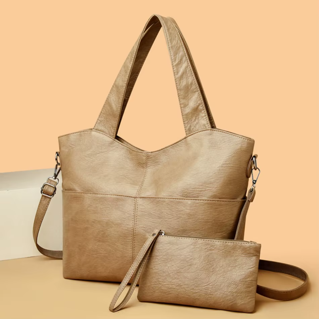 Comfort shoulder bag in khaki with matching pouch and crossbody strap