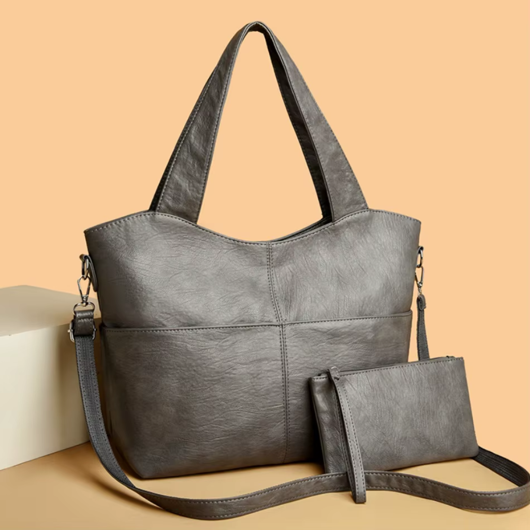 Comfort shoulder bag in grey-blue with detachable shoulder strap