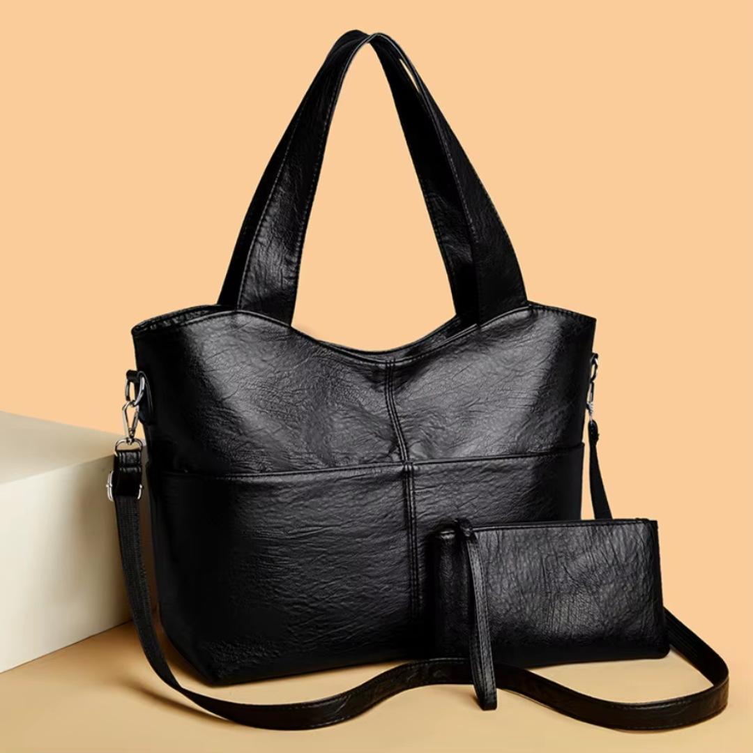 Comfort shoulder bag in black with matching zip pouch