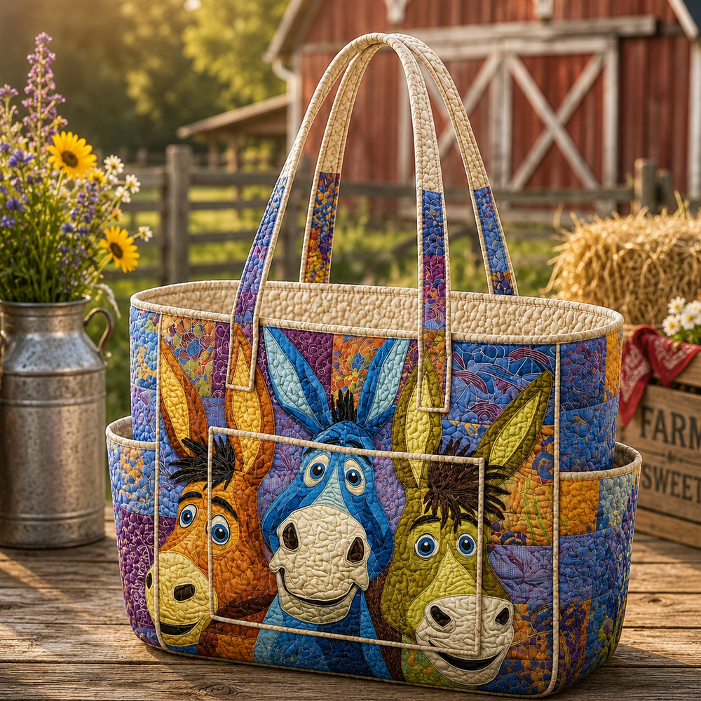 Mathilde tote bag in multicoloured donkey print, front view with handles
