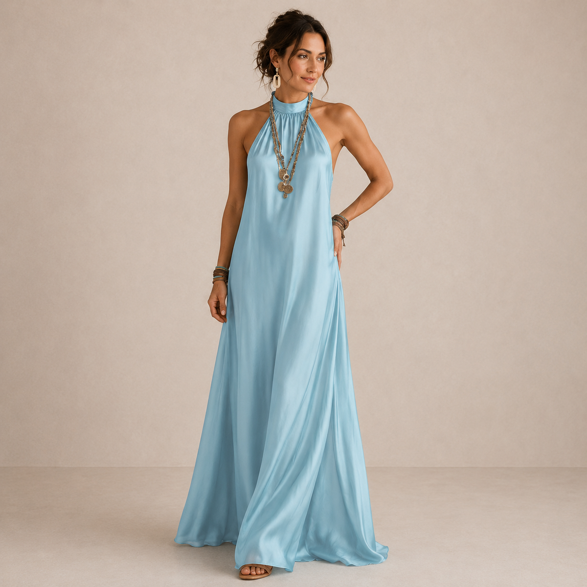 Liora blue halter-neck maxi dress with open back