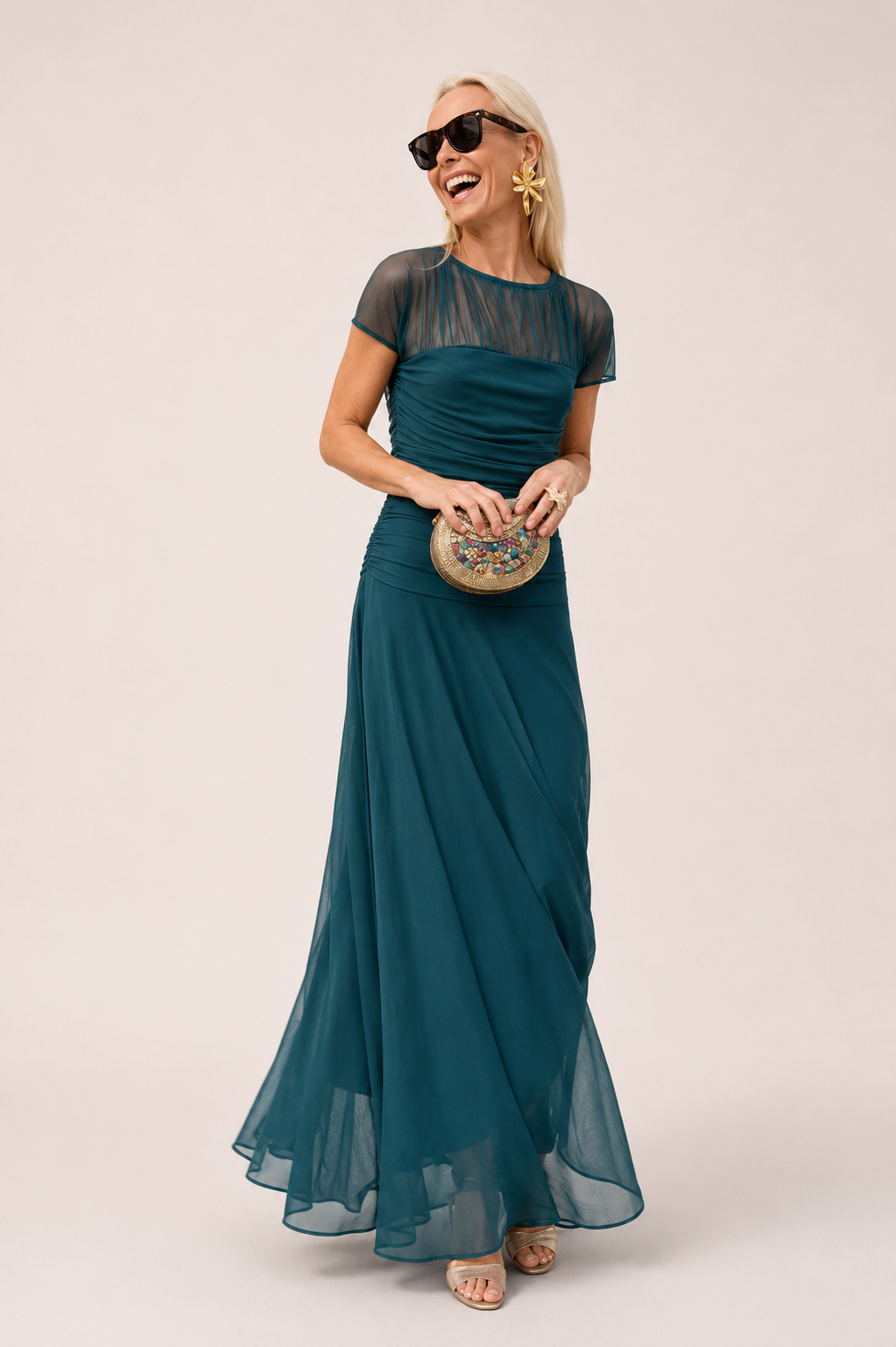 Lauren chiffon maxi dress in green, full-length front view